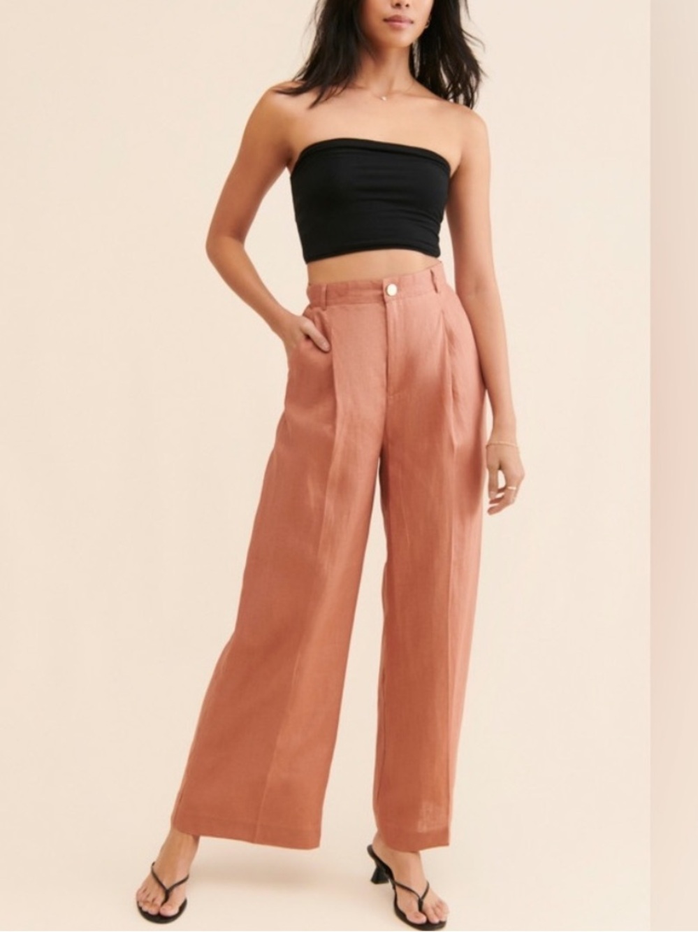 Minkpink Dylan Peach Wide Leg linen pants